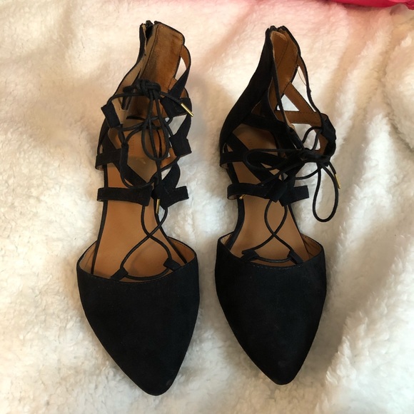 American Eagle Black Pointed Toe Lace-Up Flats - Picture 2 of 6